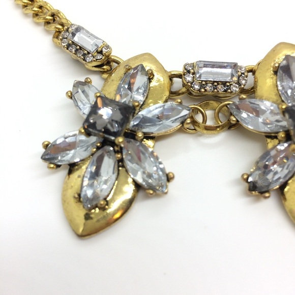 RHINESTONE GOLD TONE CRYSTALS STATEMENT NECKLACE FLOWER FLORAL COLLAR BLING - Picture 12 of 16